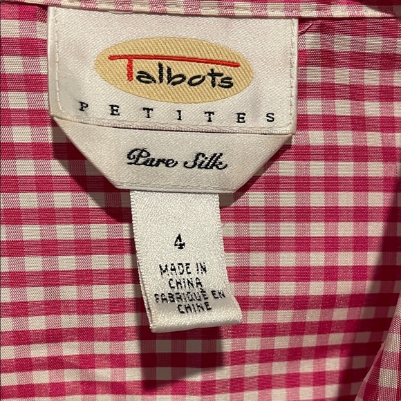 Talbots 100% Silk Red Gingham Button Down Shirt sz4 - Picture 2 of 7